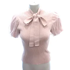 トランテアン ソン ドゥ モード 31 Sons de mode ニット カットソー ハイネック ボウタイ 切替 チュール パフスリーブ 半袖 36 S ピンク /AU