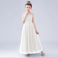 キッズドレス 子どもドレス 高級 子供ドレス ロング丈 発表会ドレス ジュニア 女の子 ロング コンクール ドレス 結婚式 キッズ こども フォーマル リボン ノースリブ 無地 ピアノ発表会 ジュニアロング キッズ シースルー