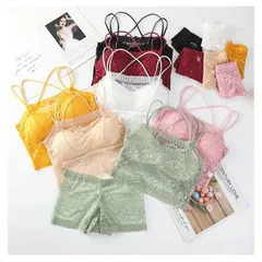 キャミソール カップ付き 上下セット 総レース ブラジャー ショーツ セット 盛り ブラトップ ショーツセット インナー レディース 下着 ブラキャミソール ブラキャミ ノンワイヤー マタニティ ブラセット