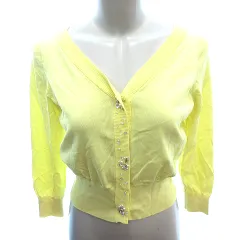 クイーンズコート QUEENS COURT ニット カットソー フェイクパール 七分袖 2 M 黄色 イエロー /AU