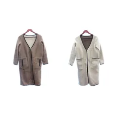 バビロン BABYLONE ノーカラーコート ボア フェイクムートン ロング リバーシブル パイピング 36 S 茶 ブラウン /AU