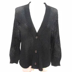 シンプリシテェ SIMPLICITE カーディガン ニット Vネック かぎ編み 長袖 黒 ブラック /YK