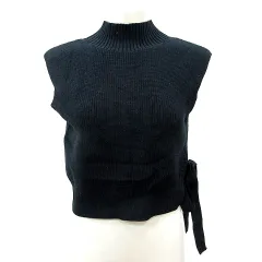 スナイデル SNIDEL ニット セーター ハイネック ノースリーブ リボン 1 S 黒 ブラック /MN