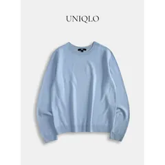 UNIQLO 3Dカシミヤ クルーネック セーター ライトブルー 長袖 ニット シンプル 上質 ベーシック