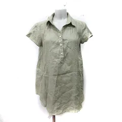 ナチュラルビューティーベーシック NATURAL BEAUTY BASIC シャツワンピース ミニ チュニック 半袖 麻 リネン M 緑 カーキ /YI