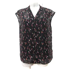 ロッソ ROSSO アーバンリサーチ シフォンブラウス ノースリーブ シアー 総柄 キャミ付き F 黒 ブラック /YI