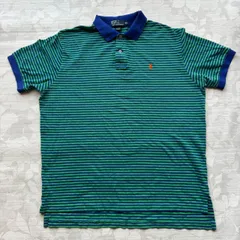 ポロバイラルフローレン ボーダー ポロシャツ XL グリーン×ブルー ポニー刺繍