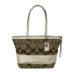 COACH(コーチ) ショルダーバッグ美品  シグネチャーストライプトート F13548 カーキ×アイボリー レザー