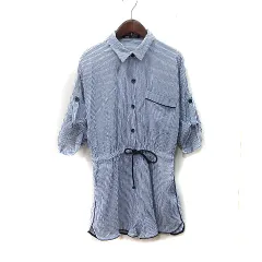 ザラ ZARA パンツ サロペット 七分袖 ストライプ 紺 ネイビー /YI