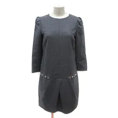ジルスチュアート JILL STUART ワンピース ひざ丈 ウール ビジュー 長袖 2 グレー /MS