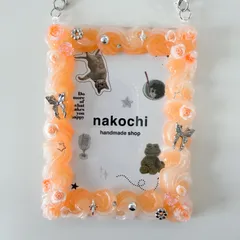 【アウトレット品】B8 取り外し可能キーチェーン付き　オレンジ×クリア　薔薇　ホイップデコ　トレカケースデコ　トレカケース　硬質ケースデコ　レジン　ハンドメイド
