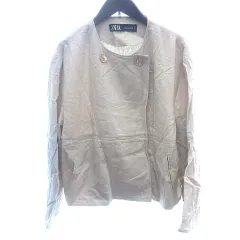 ザラ ZARA シャツジャケット ノーカラー ダブル 麻混 リネン混 S ベージュ /AU