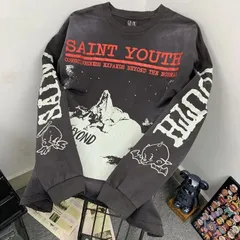 【新品・未使用】アメリカンヴィンテージ ユーズド加工 ウォッシュド プリント 長袖Tシャツ 男女兼用 ゆったり カジュアル インナー サイズ：S～XL（K）