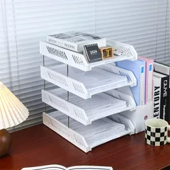 【書類整理の効率UP】4段ファイルラック デスクトップ A4対応 書類トレー ファイルボックス 卓上収納 縦型 横型 事務用品 オフィス収納【選べる7色】【ホワイト】