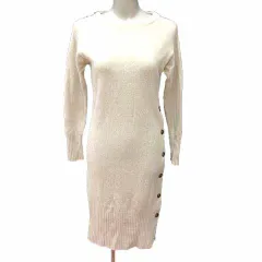 ナノユニバース nano universe ワンピース ひざ丈 ニット 長袖 ウール 36 S アイボリー 白 ホワイト /YK