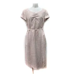 アリスバーリー Aylesbury ワンピース ロング 半袖 ツイード 総柄 麻混 リネン混 L ベージュ /YI