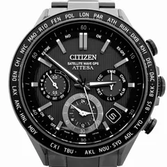 【ほぼ未使用】腕時計 メンズ シチズン CITIZEN アテッサ アクトライン ブラックチタンシリーズ CC4055-65E F950-0029S001 GPS エコドライブ デイト表示 黒 チタニウム 10気圧防水