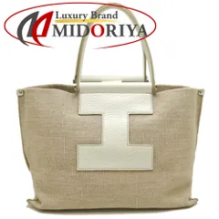 IACUCCI イアクッチ ソルベットM ハンドバッグ キャンバスxレザー ナチュラル アイボリー レディース /253453【中古】