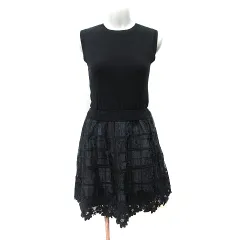 リランドチュール Rirandture ワンピース ひざ丈 ドッキング ノースリーブ 刺繍 2 M 黒 ブラック /YI