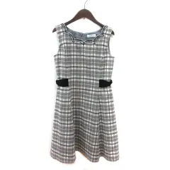 フェルゥ Feroux ワンピース ひざ丈 チェック 刺繍 ノースリーブ 1 グレー ベビーピンク 白 ホワイト 黒 ブラック /MS