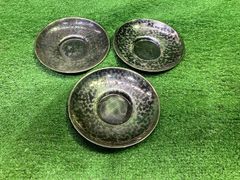 銀川堂 茶托 3客セット 黄銅製 いぶし銀 鎚目 茶器 金属工芸 伝統工芸 銀仕上げ