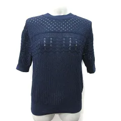 クミキョク 組曲 KUMIKYOKU ニット カットソー 透かし編み 半袖 2 M 紺 ネイビー /YI