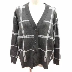 グローバルワーク GLOBAL WORK カーディガン ニット Vネック チェック 長袖 M チャコールグレー /YK