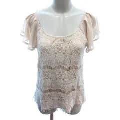 ロペピクニック ROPE Picnic シャツ ブラウス 切替 レース フレンチスリーブ 38 M ベージュ /AU