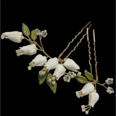 【新品・未使用】 ヘアピン 髪飾り フラワー 陶器 2本セット 和装 洋装 かんざし 簪 白