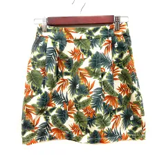 アーバンリサーチ URBAN RESEARCH スカート 台形 ミニ 総柄 麻混 リネン混 F ライトベージュ 緑 グリーン オレンジ /RT