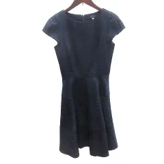 ジャスグリッティー JUSGLITTY ワンピース ひざ丈 切替 チェック 半袖 0 XS 紺 ネイビー /AU