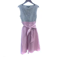 クイーンズコート QUEENS COURT ドッキングワンピース ひざ丈 チェック ノースリーブ ウエストマーク 1 S 黒 ブラック /AU