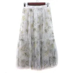 ジャスグリッティー JUSGLITTY フレアスカート ロング チュール 花柄 2 M 白 オフホワイト /YI