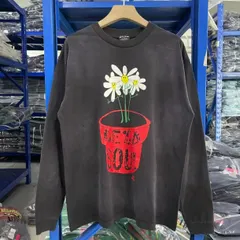 《新品・未使用》アメリカンヴィンテージ フラワー＆ロゴプリント ウォッシュ加工 ルーズフィット 長袖Tシャツ メンズサイズ：S～XL(K)