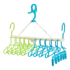 子どもハンガー 赤ちゃん ハンガー 10連 折り畳み 子供用 物干しハンガー クリップ6個付き 洗濯ハンガー グリーン ベビーハンガー ブルー