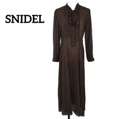 SNIDEL スナイデル ドット シフォン ボウタイ ワンピース ロング 長袖 プリーツ ブラウン