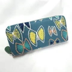 【受注製作】スカイフラワー ブルー 本革ギャルソン長財布 ミナペルホネン