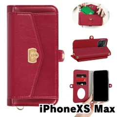 【新品未使用】 iPhone XS Max ストラップ付き 手帳型スマホ ケース ショルダー (カバー色ボルドー) カード収納 鏡付き ミラー 可愛い カバー おしゃれ 韓国 flip57-muji-iphonexsmax-br