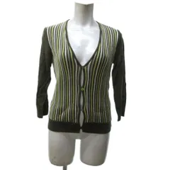 トラサルディ TRUSSARDI 美品 カーディガン ボレロ 羽織 長袖 ストライプ カーキ 40 約L ■YHS5