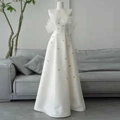 【新品?未使用】 2025新作 カラードレス ロングドレス パーティードレス 白 ホワイト チューブトップ フリル ライトドレス コンサート イブ