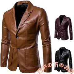 レザージャケット メンズ テーラード 細身 スリム PUレザー 革ジャン ジャケット ビジネススーツ アウター コート ブレザー 開襟 クール56712