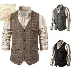 新入荷 秋冬　チェック柄　フォーマルベスト メンズ　ジレベスト スーツベスト ビジネス 　厚手　紳士 通勤　欧米風　カジュアル　結婚式