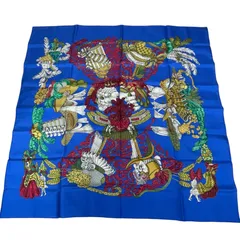 新品同様 HERMES エルメス スカーフ シルク カレ90 chapeau！ 脱帽 ブルー