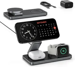 3in1 ワイヤレス充電スタンド 折りたたみ式 iPhone/Apple Watch/AirPods対応 3デバイス同時充電 15W/10W/7.5W 横向き/縦向き自由調整 強力マグネット固定 ベッドサイド・デスク/旅行両用 コンパクト軽量