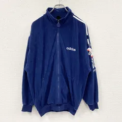 【3点以上まとめ買いで20％OFF】古着 used　～90s　adidas　アディダス　ベロアトラックジャケット/ジャージ　ヴィンテージ　紺　ネイビー　180サイズ