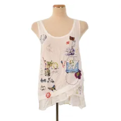デシグアル Desigual イラスト タンクトップ チュニック ノースリーブ カットソー S 白 ホワイト ■FY