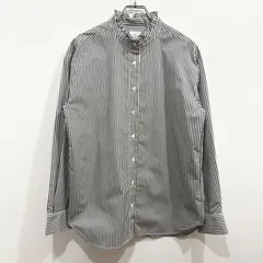 栗原はるみ Kurihara harumi スタンドカラー フリル襟 ストライプ 長袖シャツ サイズM【送料込み】