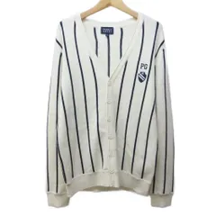 パーリーゲイツ PEARLY GATES ニット カーディガン ストライプ ロゴ ワッペン ウール 4 約M ベージュ ネイビー 系 IBO84 1123