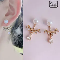 Leafy 2way ジルコニア×パール ピアス 上品に煌く大人可愛いデザイン、パーティーや式典にも使えるレディースアクセサリー  入園式 入学式やパーティーに映える上品デザイン レディース  即日~翌日発送  x09302a