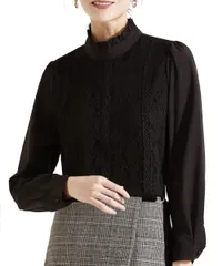 シャツ ブラウス レディース トップス レース 花柄 フリル 立ち襟 女性らしい 可愛い 着痩せ （イノ） 長袖 おしゃれ 通勤 オフィス カジュアル [Yino] デート フォーマル 秋 冬 春